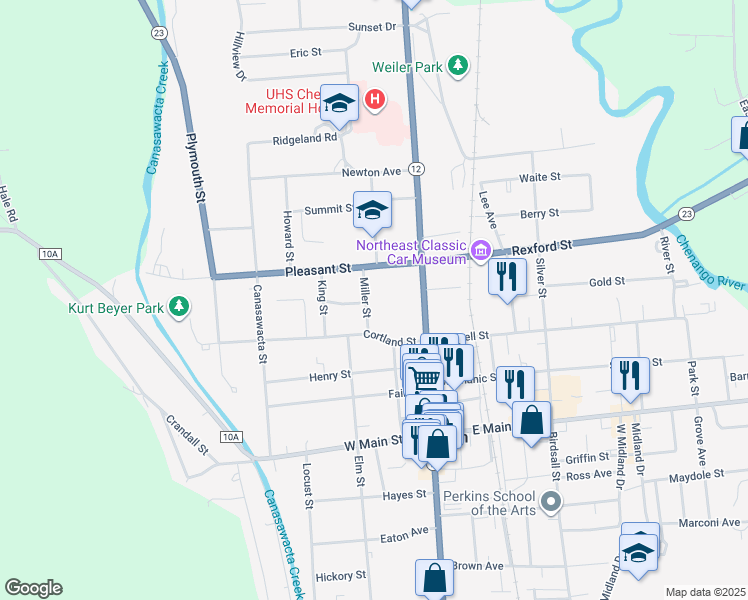 map of restaurants, bars, coffee shops, grocery stores, and more near 16 Miller St in Norwich