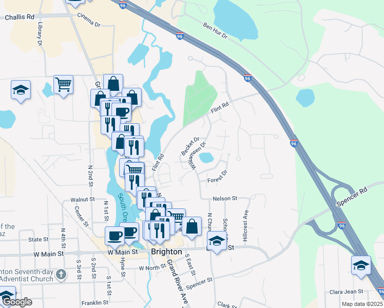 map of restaurants, bars, coffee shops, grocery stores, and more near 321 Williamsen Drive in Brighton