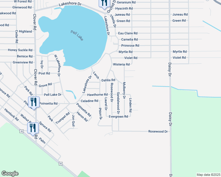 map of restaurants, bars, coffee shops, grocery stores, and more near 1229 Rosewood Drive in Genoa City