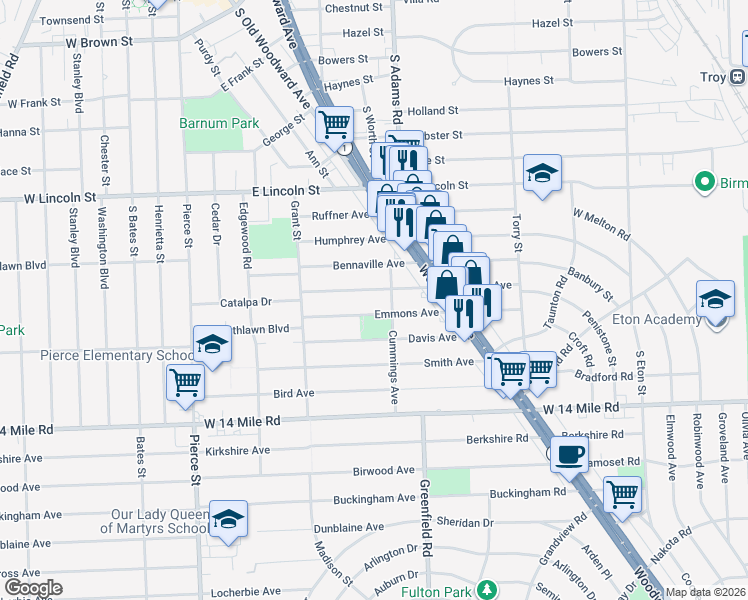 map of restaurants, bars, coffee shops, grocery stores, and more near 990 Chapin Avenue in Birmingham