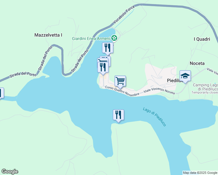 map of restaurants, bars, coffee shops, grocery stores, and more near 39 Corso Quattro Novembre in Piediluco
