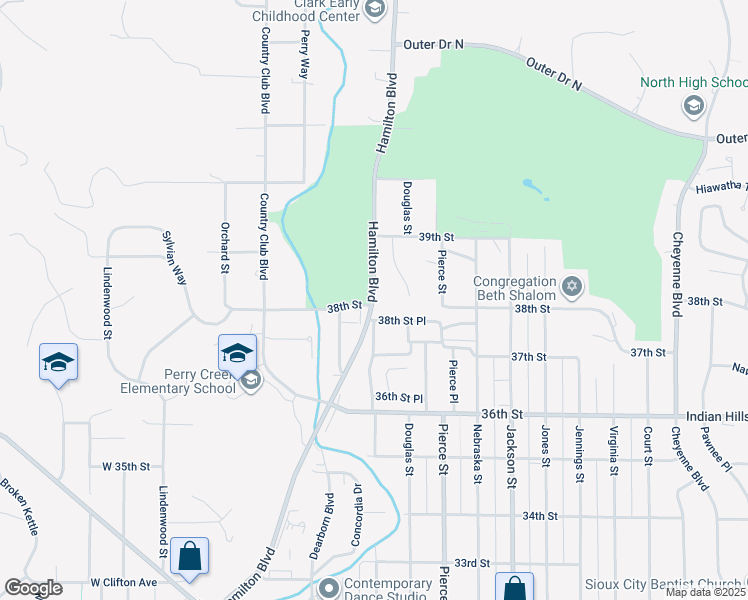 map of restaurants, bars, coffee shops, grocery stores, and more near 3804 Hamilton Boulevard in Sioux City