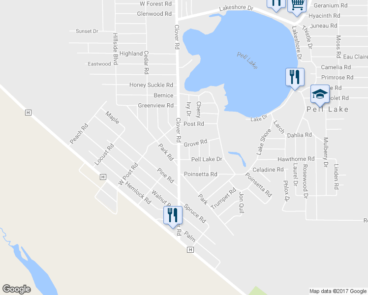 map of restaurants, bars, coffee shops, grocery stores, and more near N1232 Clover Road in Genoa City