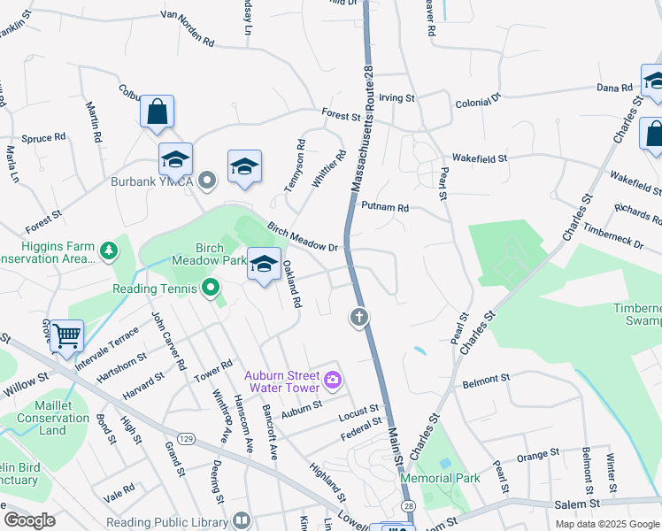 map of restaurants, bars, coffee shops, grocery stores, and more near 11 Hillside Road in Reading