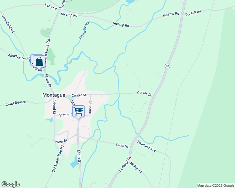 map of restaurants, bars, coffee shops, grocery stores, and more near 52 Center St in Montague