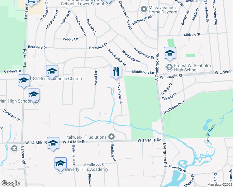 map of restaurants, bars, coffee shops, grocery stores, and more near 1138 Fox Chase Road in Bloomfield Hills