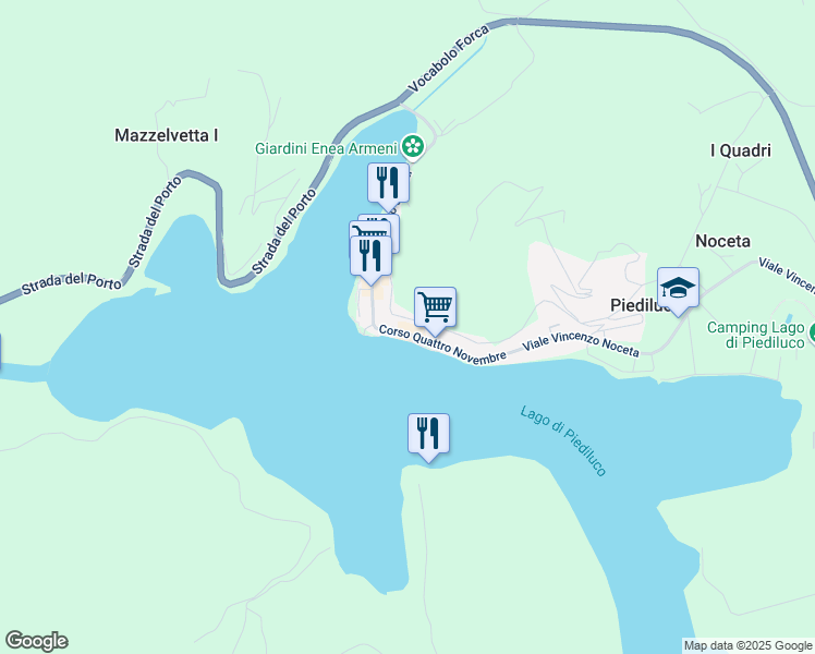map of restaurants, bars, coffee shops, grocery stores, and more near 39 Corso Quattro Novembre in Piediluco