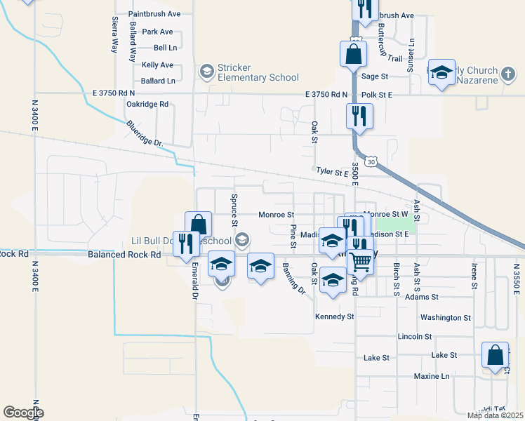 map of restaurants, bars, coffee shops, grocery stores, and more near 534 Monroe Street in Kimberly