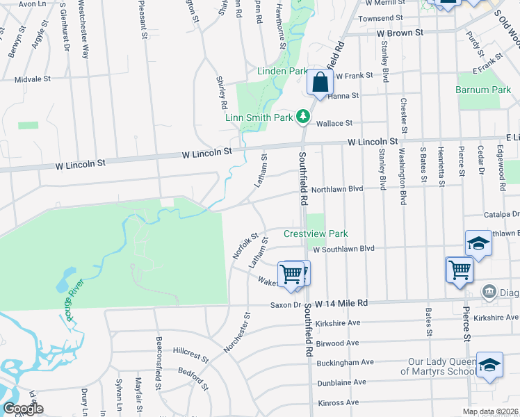 map of restaurants, bars, coffee shops, grocery stores, and more near 1221 Northlawn Boulevard in Birmingham