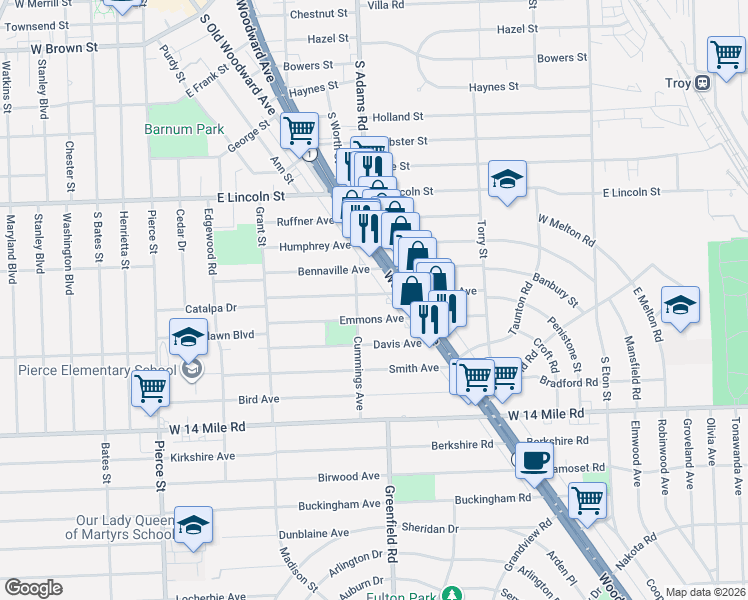 map of restaurants, bars, coffee shops, grocery stores, and more near 1164 Chapin Avenue in Birmingham
