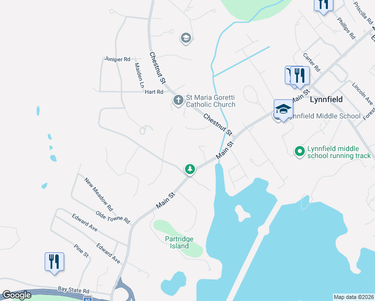 map of restaurants, bars, coffee shops, grocery stores, and more near 368 Main Street in Lynnfield