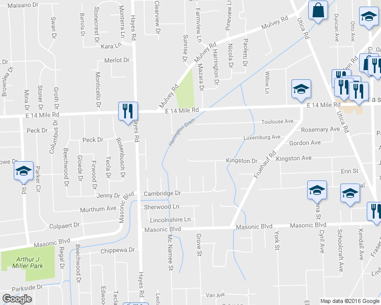 map of restaurants, bars, coffee shops, grocery stores, and more near 15521 Kingston Drive in Fraser