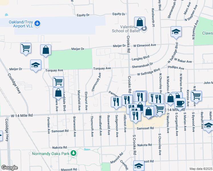 map of restaurants, bars, coffee shops, grocery stores, and more near 4922 Coventry Street in Royal Oak