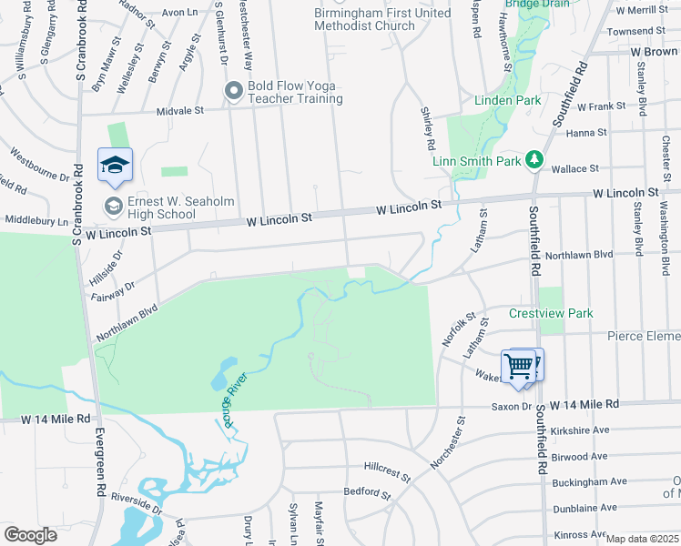 map of restaurants, bars, coffee shops, grocery stores, and more near 1625 Northlawn Boulevard in Birmingham