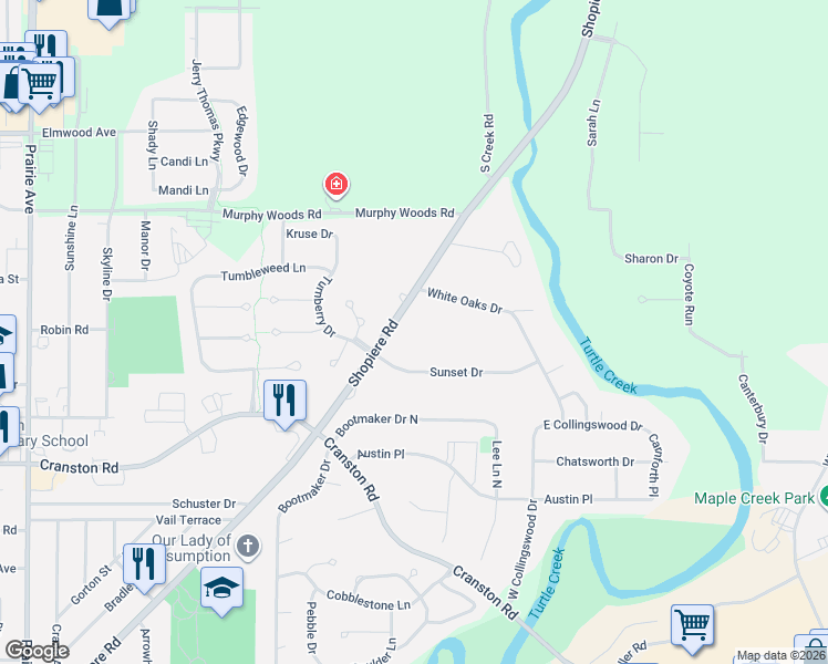 map of restaurants, bars, coffee shops, grocery stores, and more near 2515 Sunset Drive in Beloit