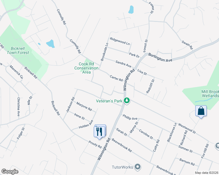 map of restaurants, bars, coffee shops, grocery stores, and more near 2 Martin Street in Burlington