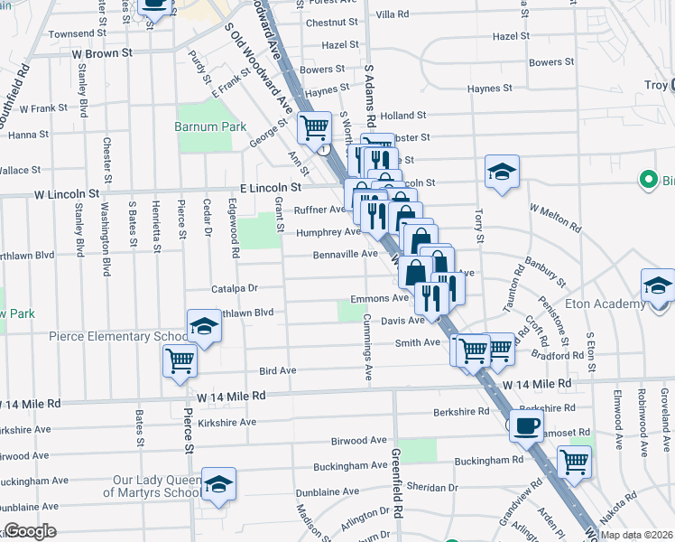 map of restaurants, bars, coffee shops, grocery stores, and more near 990 Chapin Avenue in Birmingham