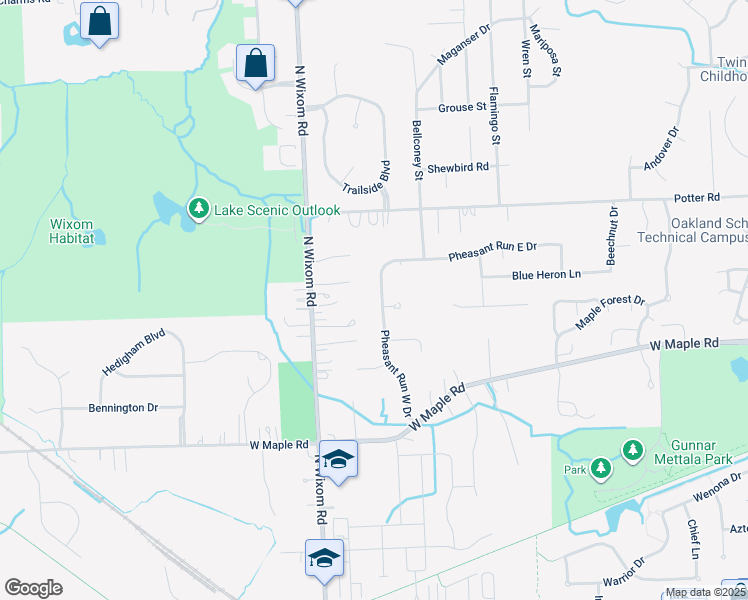 map of restaurants, bars, coffee shops, grocery stores, and more near 985 Pheasant Run West Drive in Wixom