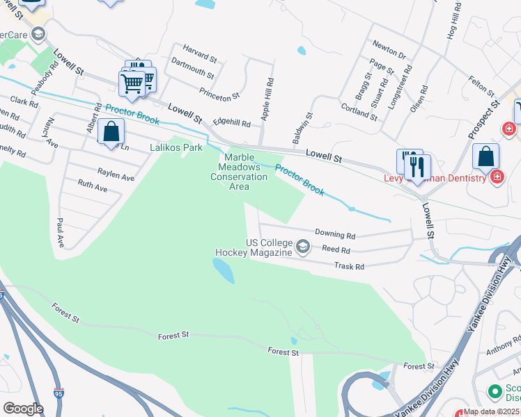 map of restaurants, bars, coffee shops, grocery stores, and more near 2 Price Road in Peabody