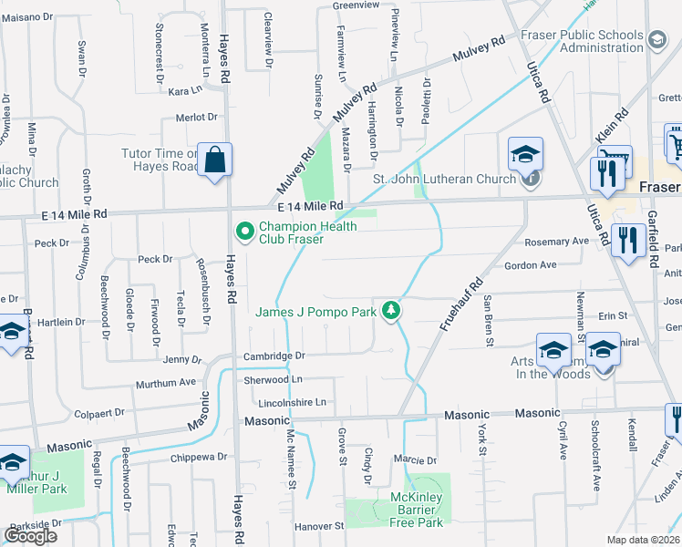 map of restaurants, bars, coffee shops, grocery stores, and more near 15521 Kingston Drive in Fraser