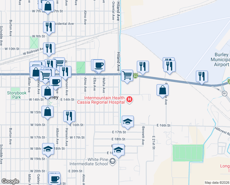 map of restaurants, bars, coffee shops, grocery stores, and more near 1401 Oriental Avenue in Burley