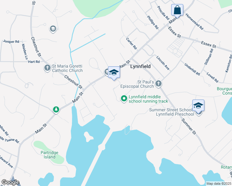 map of restaurants, bars, coffee shops, grocery stores, and more near 505 Main Street in Lynnfield