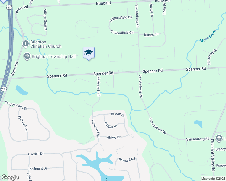 map of restaurants, bars, coffee shops, grocery stores, and more near 10850 Spencer Road in Brighton