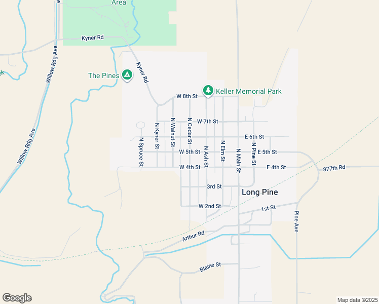 map of restaurants, bars, coffee shops, grocery stores, and more near 501 North Cedar Street in Long Pine