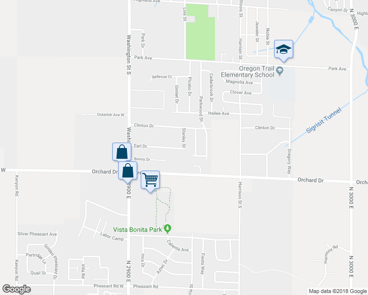map of restaurants, bars, coffee shops, grocery stores, and more near 806 Stanley Street in Twin Falls