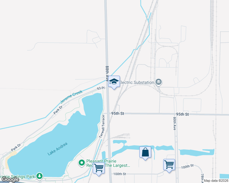 map of restaurants, bars, coffee shops, grocery stores, and more near 9449 88th Avenue in Pleasant Prairie