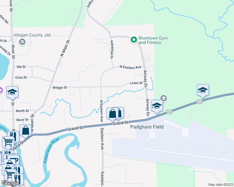 map of restaurants, bars, coffee shops, grocery stores, and more near 244 Lowe Street in Allegan