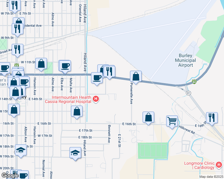 map of restaurants, bars, coffee shops, grocery stores, and more near 1263 Bennett Avenue in Burley
