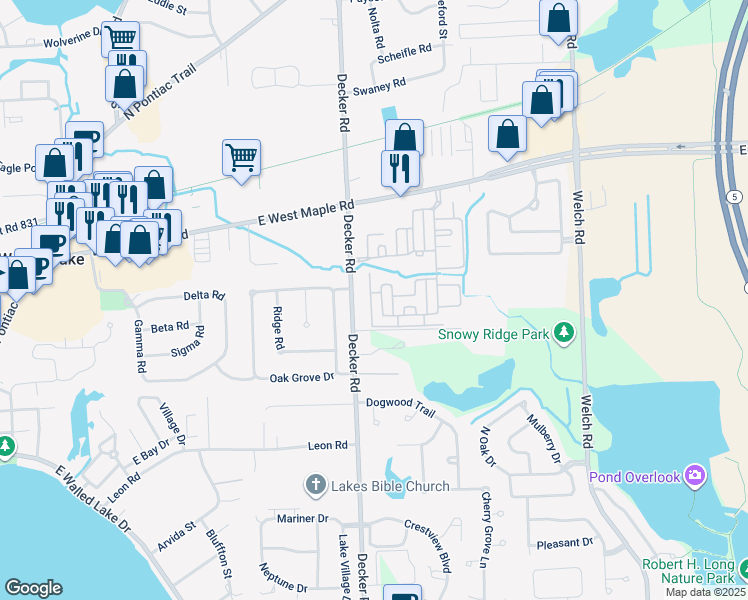 map of restaurants, bars, coffee shops, grocery stores, and more near 22105 Alexa Drive in Commerce Charter Township