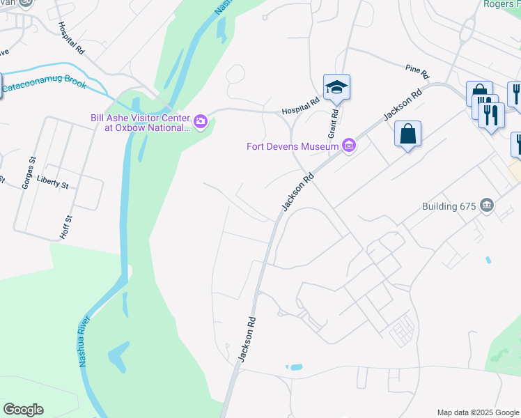 map of restaurants, bars, coffee shops, grocery stores, and more near 65 Jackson Road in Devens