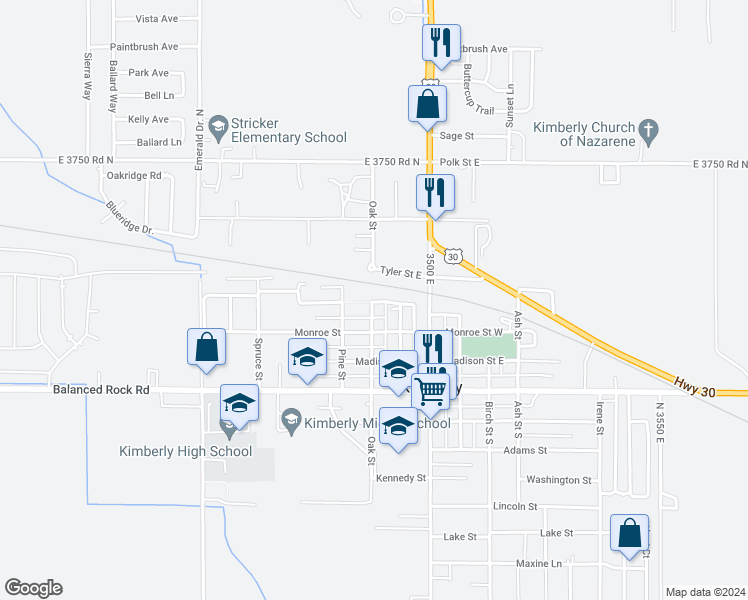 map of restaurants, bars, coffee shops, grocery stores, and more near 310 Jackson St in Kimberly