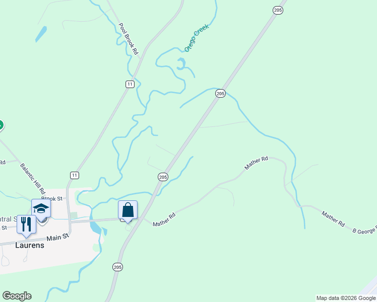 map of restaurants, bars, coffee shops, grocery stores, and more near 1710 State Highway 205 in Oneonta