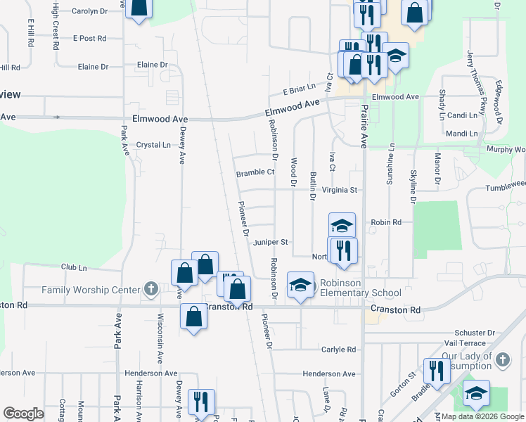 map of restaurants, bars, coffee shops, grocery stores, and more near 1753 Sumac Court in Beloit