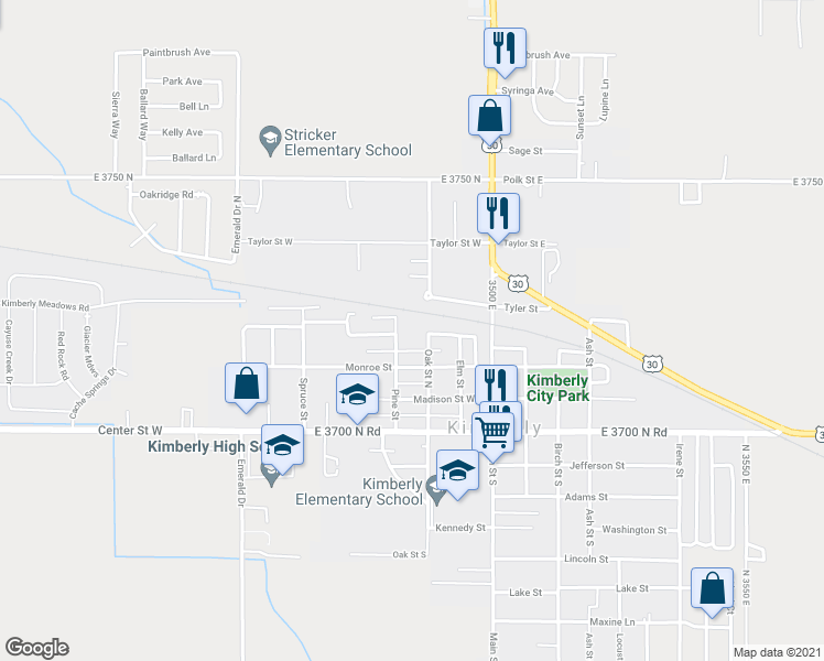 map of restaurants, bars, coffee shops, grocery stores, and more near 310 Jackson Street in Kimberly