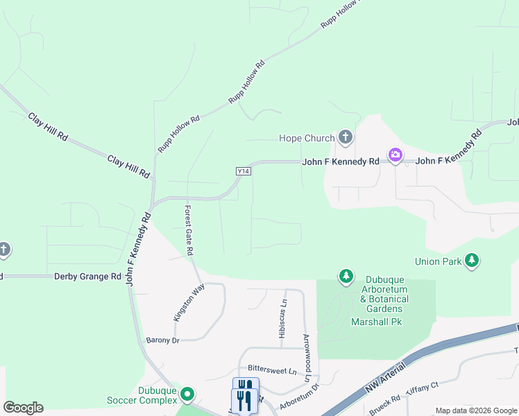 map of restaurants, bars, coffee shops, grocery stores, and more near 16531 Rustic Forest Trail in Dubuque