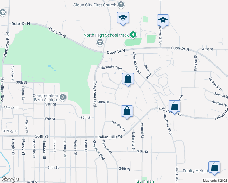 map of restaurants, bars, coffee shops, grocery stores, and more near 3905 Winona Way in Sioux City