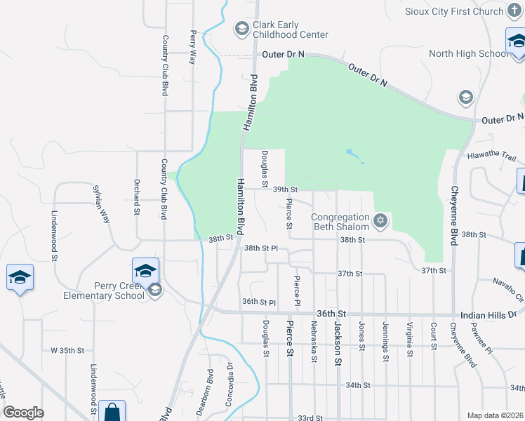 map of restaurants, bars, coffee shops, grocery stores, and more near 400 Woodrose Drive in Sioux City