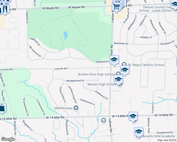 map of restaurants, bars, coffee shops, grocery stores, and more near 3780 Lincoln Road in Bloomfield Hills