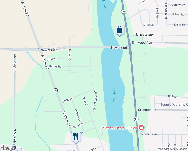 map of restaurants, bars, coffee shops, grocery stores, and more near 2405 Lookout Drive in Beloit