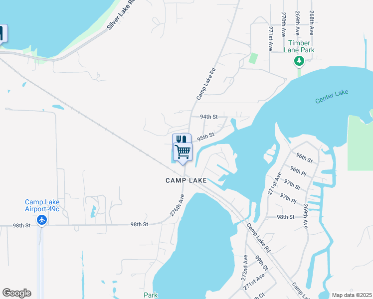 map of restaurants, bars, coffee shops, grocery stores, and more near in Camp Lake