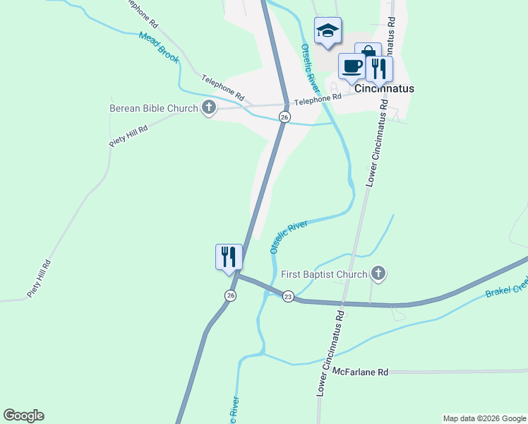 map of restaurants, bars, coffee shops, grocery stores, and more near 2686 State Route 26 in Cincinnatus