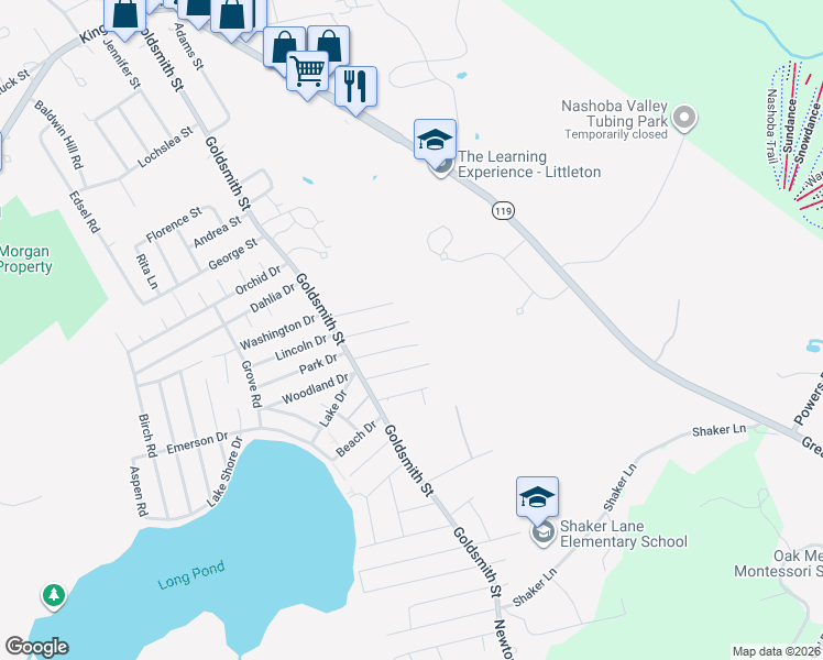 map of restaurants, bars, coffee shops, grocery stores, and more near 27 Maplehurst Road in Littleton