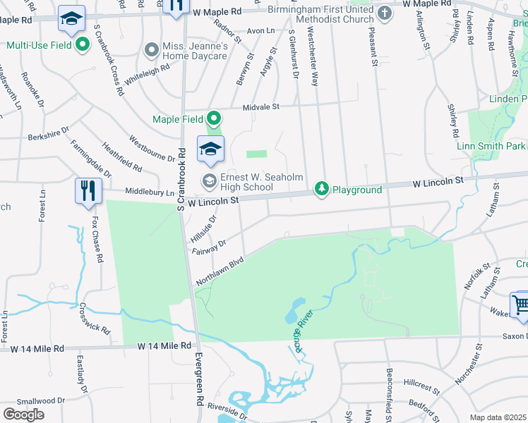 map of restaurants, bars, coffee shops, grocery stores, and more near 1170 Arden Lane in Birmingham
