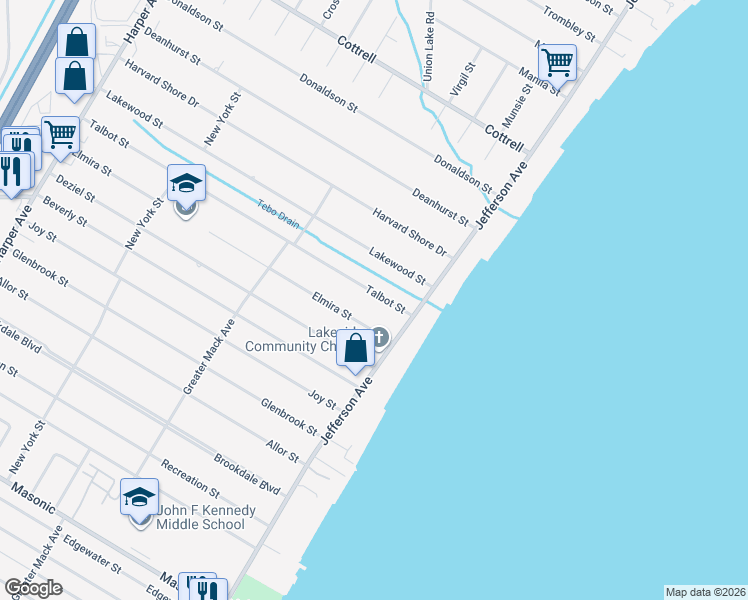 map of restaurants, bars, coffee shops, grocery stores, and more near 23938 Talbot Street in St. Clair Shores