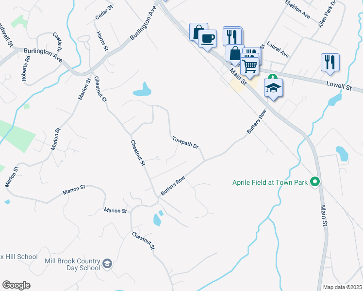 map of restaurants, bars, coffee shops, grocery stores, and more near 10 Towpath Drive in Wilmington
