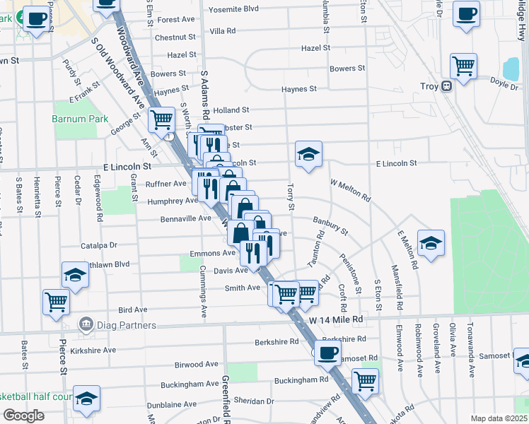 map of restaurants, bars, coffee shops, grocery stores, and more near 1423 Bennaville Avenue in Birmingham